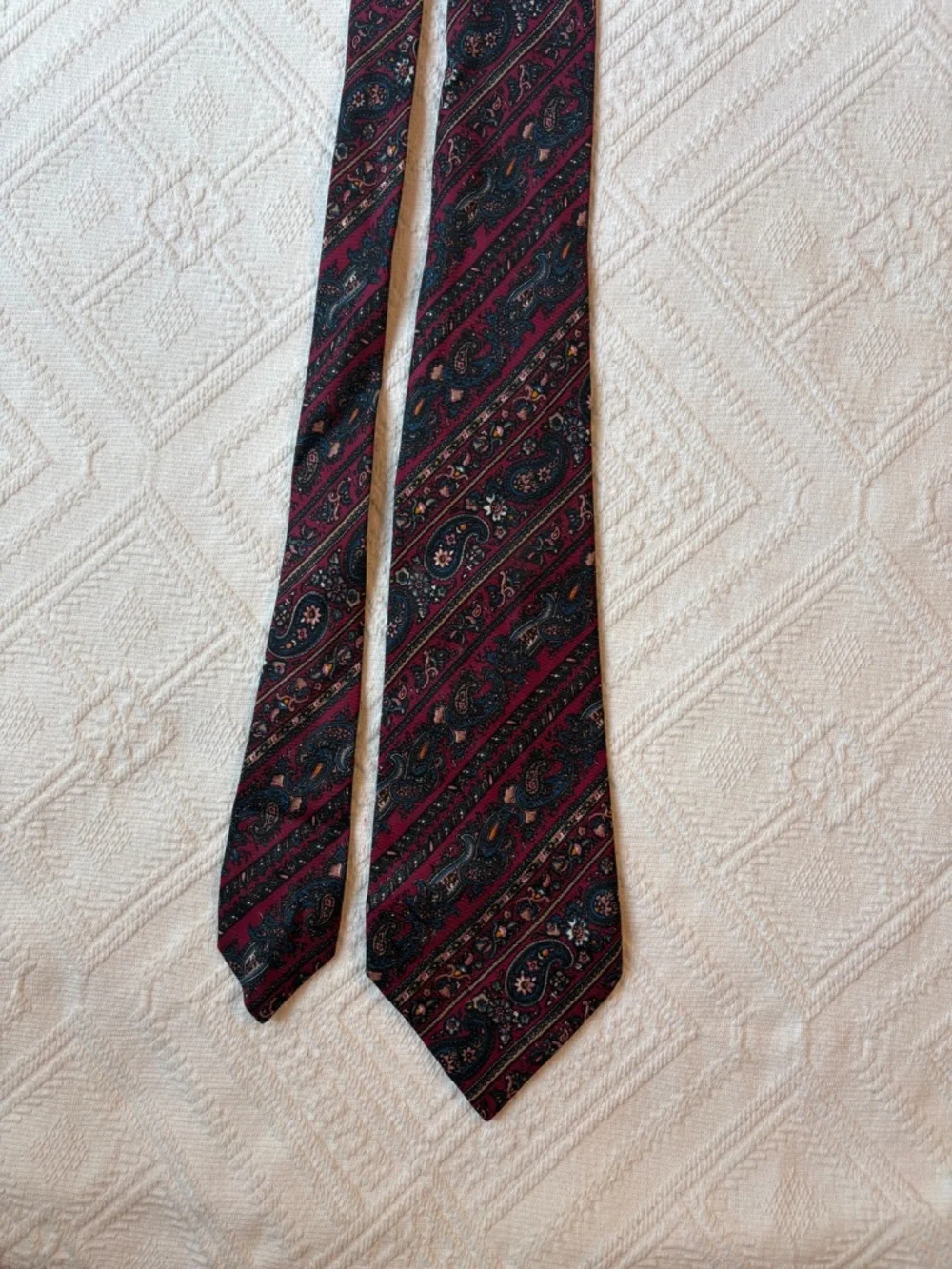 Vintage Liberty of London Hand Made Silk Paisley Striped Necktie Maroon